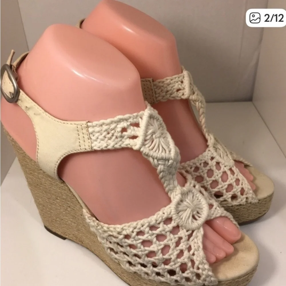 Lucky Brand Woven Cream Wedge Sandals - Women's Espadrille Size 7.5M SB-BA